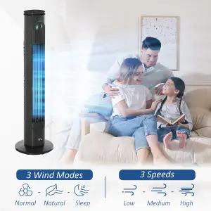 HOMCOM 30 Inch LED Tower Fan 70 degree Oscillation 3 Speed 3 Mode Remote Controller