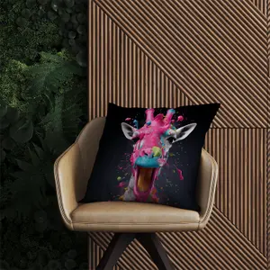 Splashart Giraffe Face Pink Outdoor Cushion 45cm x 45cm