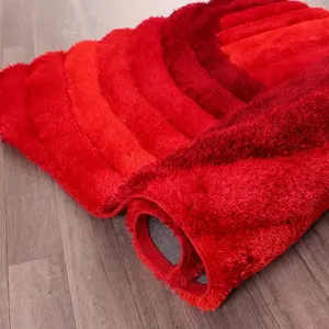 Red Easy to Clean Optical/(3D) Modern Shaggy Sparkle Abstract Rug for Living Room, Bedroom - 60cm X 110cm