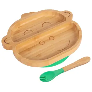 Bamboo Monkey Baby Weaning Plate & Fork Set - Green