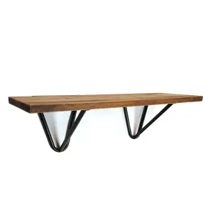 Solid Pine Rustical Shelf Medium Oak Black Hairpin Bracket Style 20x60cm