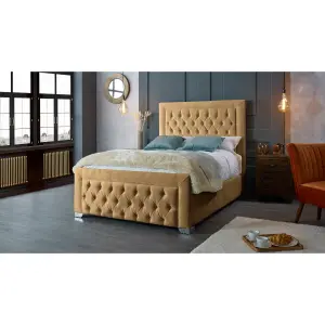 Gelson Plush Velvet Beige Bed Frame