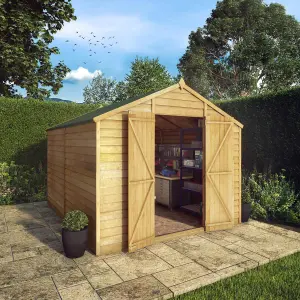 Waltons Garden Shed 10 x 8 Overlap Apex Double Door Windowless Wooden Outdoor Storage Building