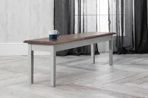 Canterbury 180cm Dining Table with 2 Benches in Silk Grey and Dark Pine