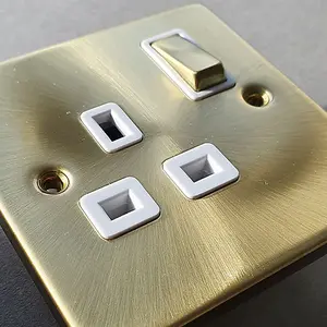 Satin / Brushed Brass 2 Gang Size 45A Switch With Neon - White Trim - SE Home