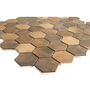 Enaide Copper Gloss & matt Hexagon Copper & stainless steel Mosaic tile sheet, (L)296mm (W)299mm