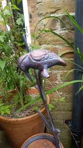 Kingfisher on Reeds Garden Ornament Sculpture with an Aged Bronze Finish