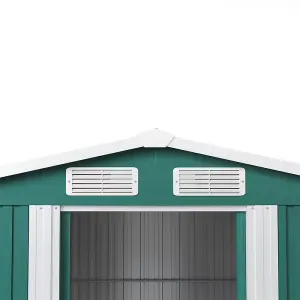 8 x 6 ft Metal Shed Garden Storage Shed Apex Roof Double Door with Base Foundation,Dark Green