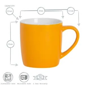 Argon Tableware - Coloured Coffee Mugs - 350ml - Pack of 6 - Yellow