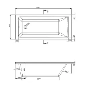 Dezine Florence 1600 x 700mm Straight Bath