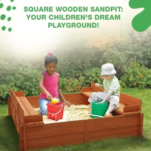 Sandpit - Square Wooden Sand Pit with Folding Lid - 96cm by 96cm - With fold out Seats