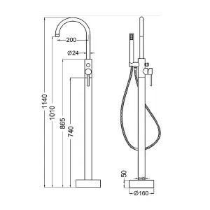 Aquadry Oria Matt Black Freestanding Mono shower mixer Tap