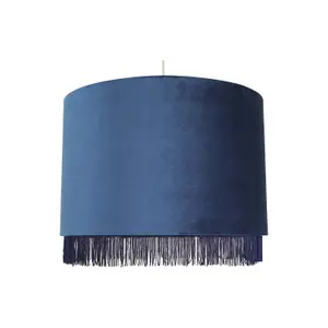 First Choice Lighting Fringed Navy Blue 38cm Fringed Velvet Pendant Shade