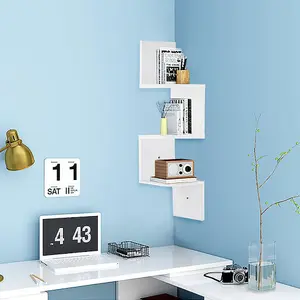 3 Tiers Wall Mount Corner DIY Wooden Shelf Floating - White