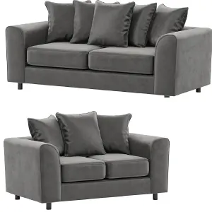 Brooklyn Plush Velvet Fabric Sofa Set 3 and 2 Seater sofa Foam Grey