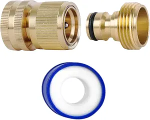 Brass Hose Connector Set - 3/4 Inch Female Thread Tap and Male Quick Connectors + PTFE Tape Universal Outdoor Tap Adapter