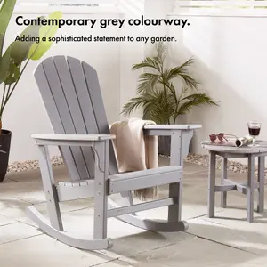 VonHaus Set of 2 Rocking Adirondack Chair, Grey Outdoor Rocking Chair for Garden, Waterproof HDPE Slatted Fire Pit Garden Chair