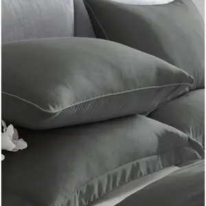 Cotton Solid Colour Duvet Cover with Pillowcases Silver / Single Duvet Cover + 1 Pillowcase