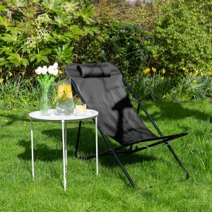 Harbour Housewares Folding Metal Deck Chair - Matt Black/Black