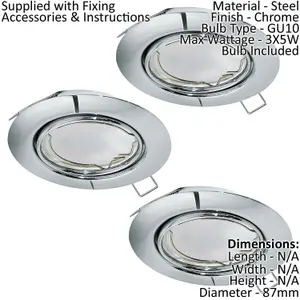 2 PACK 3 PACK Flush Adjustable Ceiling Downlight Chrome Steel 3x 5W GU10