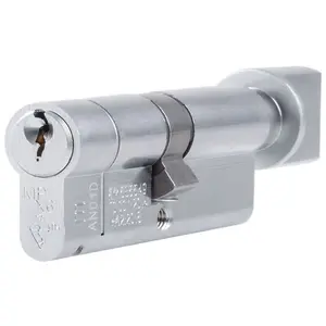 90mm EURO Cylinder Lock & Thumb Turn - 6 Pin Satin Chrome Fire Rated Barrel