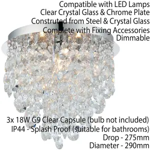 Flush Bathroom Ceiling Light Hanging Crystal Bead IP44 Round Lamp Bulb Holder