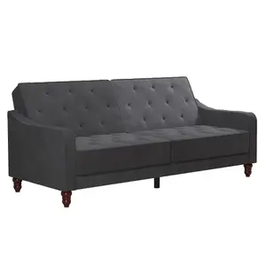 Vintage Tufted Sofa Bed in Velvet Grey