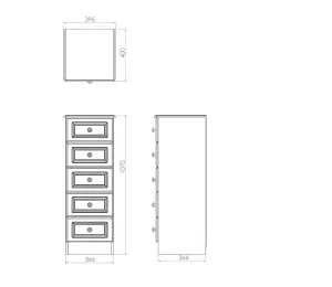 Warwick Ready assembled High gloss white 5 Drawer Chest of drawers (H)1075mm (W)395mm (D)415mm