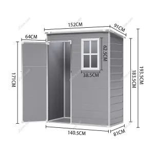 152cm W Grey Plastic Outdoor Garden Storage Shed with Window and Lockable Door