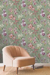 Maya Elegant Floral Sage Wallpaper