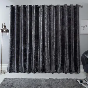 Sienna Crushed Velvet Eyelet Pair of Fully Lined Curtains - Charcoal Grey 46" x 54"