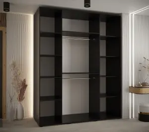 Sapporo - Sleek Black Sliding Door Wardrobe with Shelves and Hanging Rails  (H)2050mm (W)2000mm (D)600mm