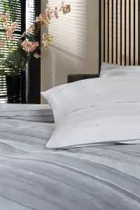 TLC Onyx Grey Printed Percale 100% Cotton Duvet Bedding Cover Set