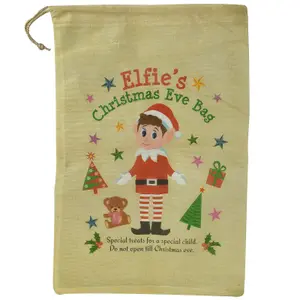 Luxury Christmas Santa Printed Jute Sack With Hang Tag Elfies Christmas Eve Bag MEDIUM 28.5 x 43.5cm AS-22340