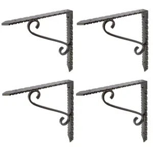 Hammer & Tongs Notched Scroll Iron Shelf Bracket - D205mm - Black - Pack of 4