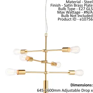 Ceiling Pendant Light Satin Brass Plate 6x60W E27 Dimmable Multi Arm Lamp