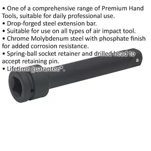 Durable 250mm Steel Impact Extension Bar with Spring-Ball Retainer for Professional Use