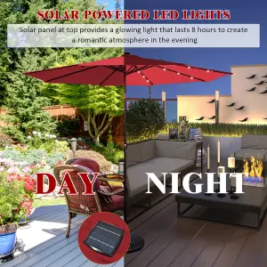 Costway 3M Garden Parasol 24 Solar Power LED Lights Patio Umbrella with Tilt and Crank Handle Wine Red