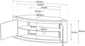 Centurion Supports PANGEA Gloss White Curved Tru-Corner Black Beam-Thru Doors up to 50" TV Cabinet