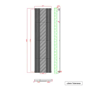 Right Radiators Vertical Radiator Single Flat Panel Central Heating Radiator with Mirror Anthracite 1800 x 417mm