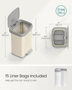 SONGMICS Kitchen Bin, Waste Bin, Rubbish Bin, Metal Waste Pedal Bin with Lid, Tall and Large, Sand Beige and Dove Grey