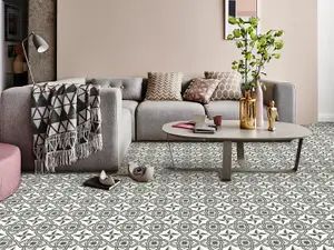 Geometric Tile Vinyl by Remland (Deco Grey, 4m x 3m)