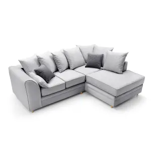 Chicago Velvet Right Facing Corner Sofa in Light Grey