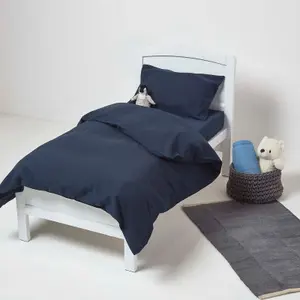 Homescapes Navy Linen Cot Bed Duvet Cover Set 120 x 150 cm