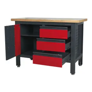 Sealey Workstation With 3 Drawers & Cupboard Heavy Duty 300kg Capacity AP1372B