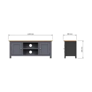 2 Door Solid Oak Ready Assembled TV Unit Graphite Blue