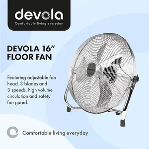 Devola High Power 80W 3 Speed 16-inch DC Floor Fan - Chrome - DV16FFC