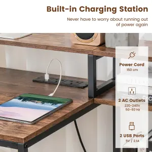 Costway 170CM Computer Desk Monitor Stand Writing Table W/ Power Outlets