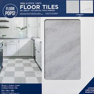 Floor Pops Langley Grey Self Adhesive Vinyl Floor Tiles Pack of 10 (0.93sqm)