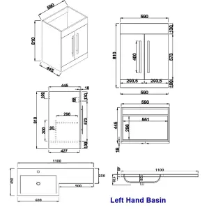 SunDaze 1100mm Charcoal Bathroom Combined Furniture L-Shape Vanity Unit Left Handed Basin Sink